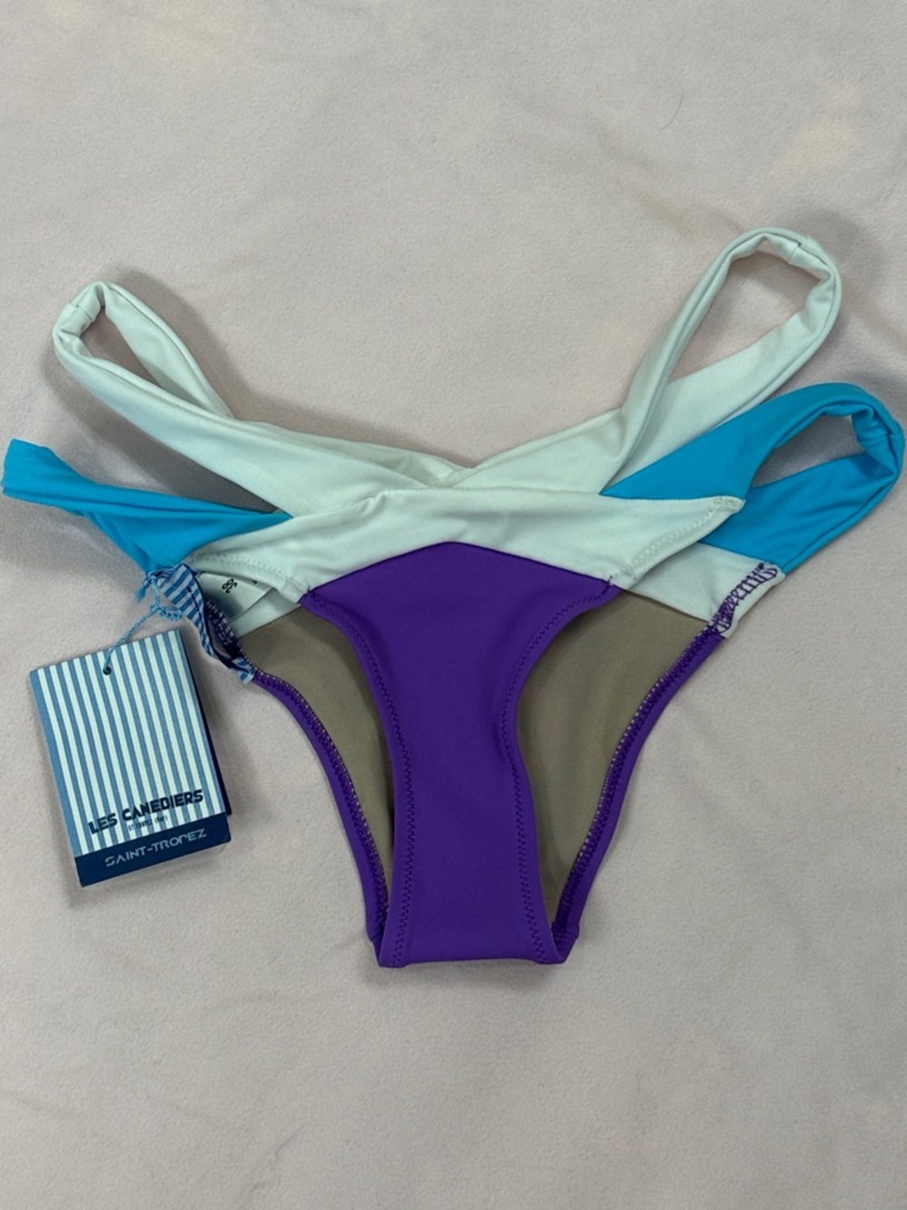 Les Canebiers Colorblock Bikini Bottom in Purple, Teal & Cream NWT